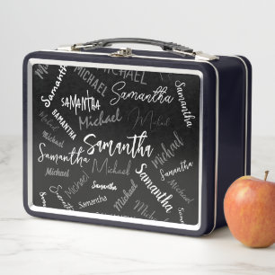 Lunch Box Deux noms couple motif monogramme noir gris blanc