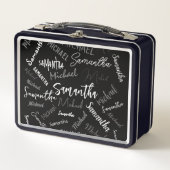 Lunch Box Deux noms couple motif monogramme noir gris blanc (Devant)