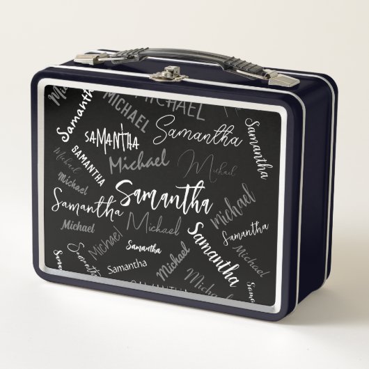 Lunch Box Deux noms couple motif monogramme noir gris blanc (Devant)