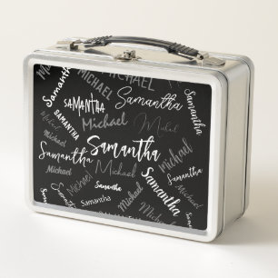 Lunch Box Deux noms couple motif monogramme noir gris blanc