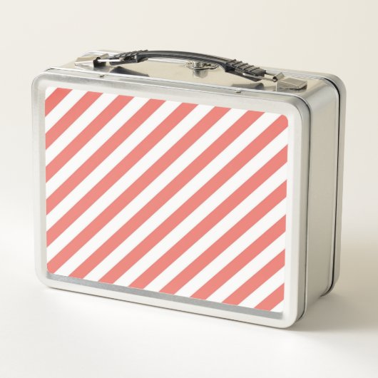 Lunch Box Diagonal pattern of pink and white stripes (Dos)
