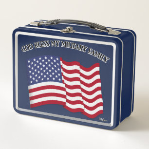 Lunch Box DIEU BÉNISSE MA FAMILLE MILITAIRE avec drapeau amé