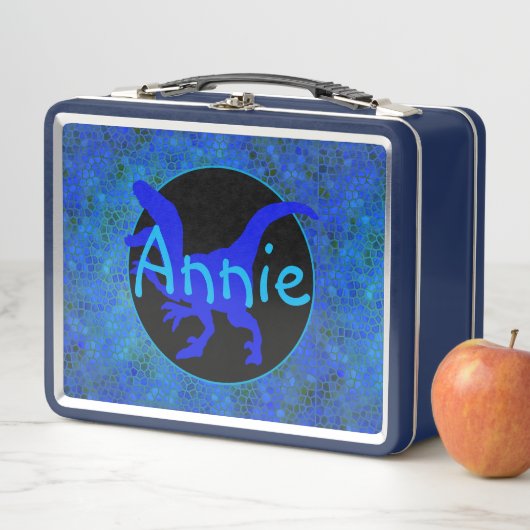 Lunch Box Dinosaure Bleu Personnalisé Caché (En situation)