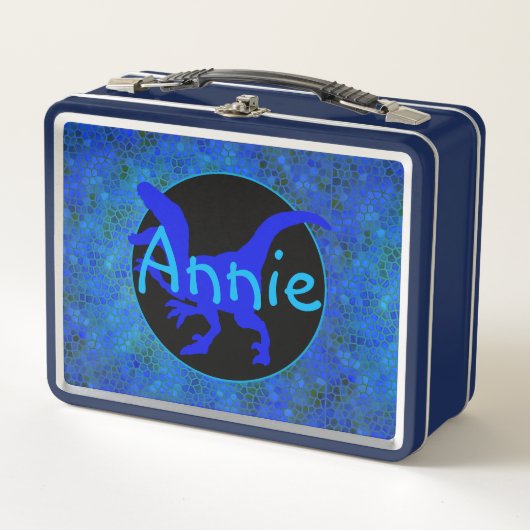 Lunch Box Dinosaure Bleu Personnalisé Caché (Devant)
