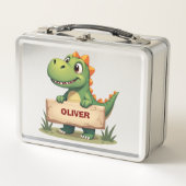 Lunch Box Dinosaure mignon avec nom Signal personnalisé (Devant)