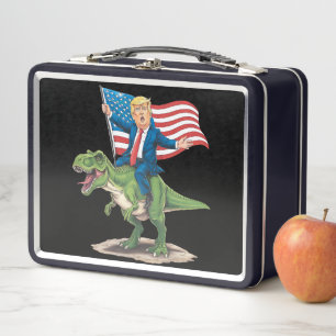 Lunch Box Dinosaure Trump Riding T Rex États-Unis Drapeau am