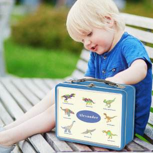 Lunch Box Dinosaures Colorés avec Noms Personnalisés