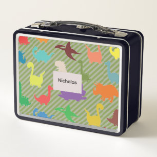 Lunch Box Dinosaures colorés mignons sur des rayures