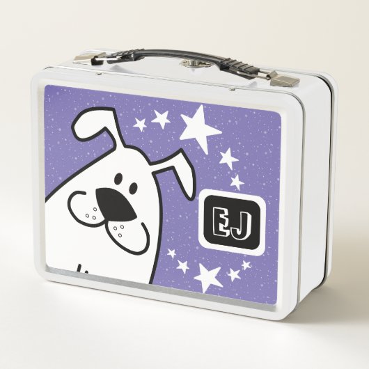 Lunch Box Doodle Chien et étoiles Personnalisé Initial (Dos)
