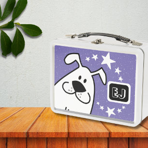 Lunch Box Doodle Chien et étoiles Personnalisé Initial