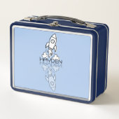 Lunch Box Doodle de fusée bleue mignonne avec nom personnali (Devant)