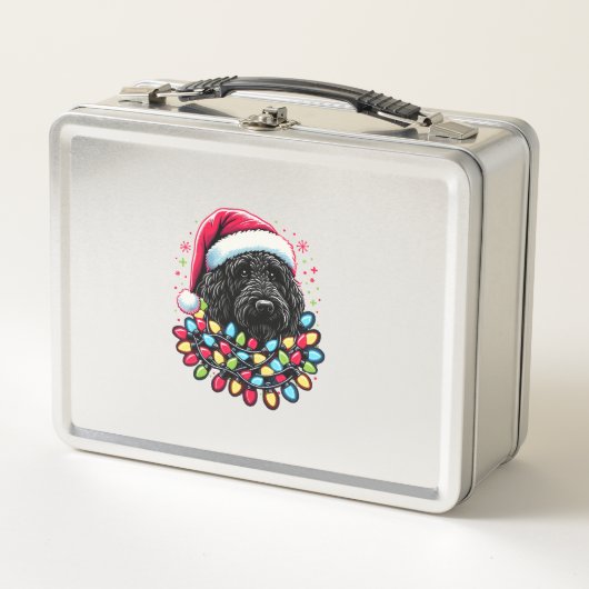 Lunch Box Doodle noir Labradoodle Noël Arbre de Noël Lumière (Devant)