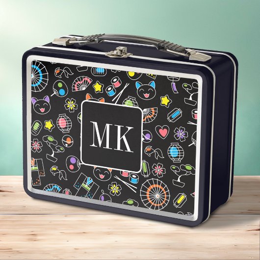 Lunch Box Doodles japonais Kawaii sur initiales de monogramm