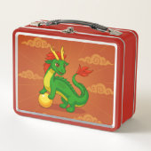 Lunch Box Dragon Chinois Vert sur Fond Rouge (Devant)