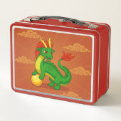 Lunch Box Dragon Chinois Vert sur Fond Rouge (Dos)