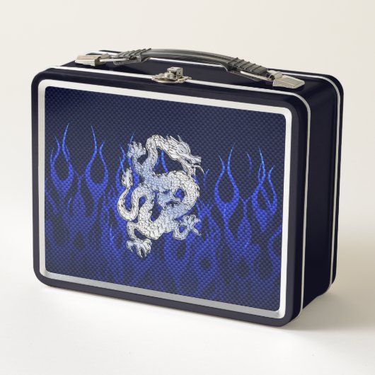 Lunch Box Dragon dans Chrome comme bleu Carbon Fiber Styles (Devant)