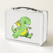 Lunch Box Dragon vert caricature marchant sur ses pieds (Dos)