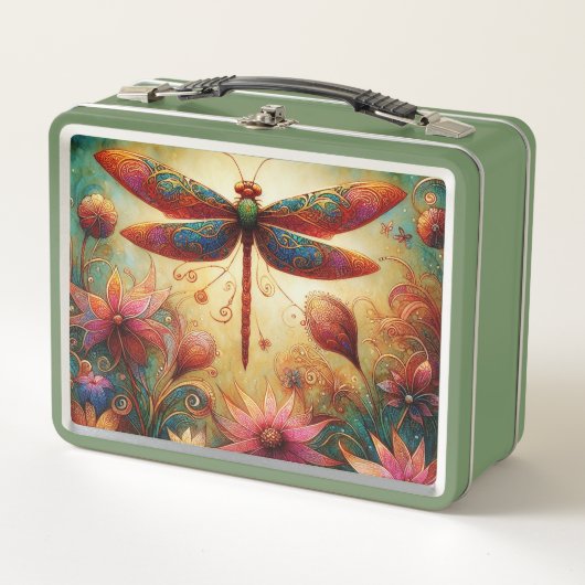 Lunch Box Dragonfly lunaire Floral Art Abstrait Turquoise ro (Devant)
