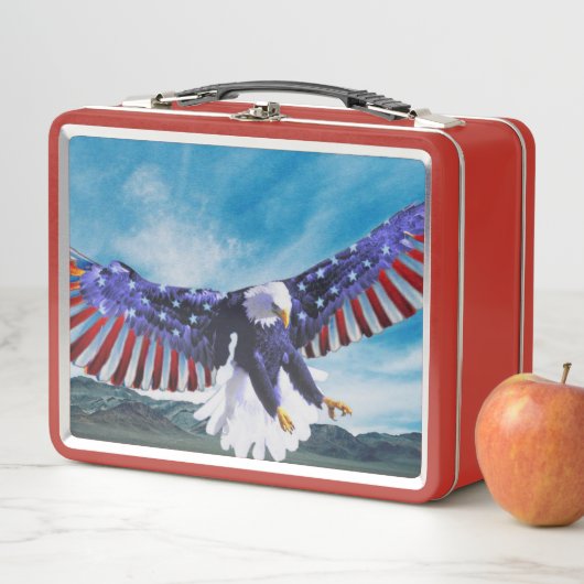 Lunch Box Drapeau américain Aigle volant dans le ciel (En situation)