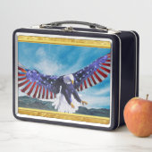 Lunch Box Drapeau américain Aigle volant dans le ciel feuill (En situation)