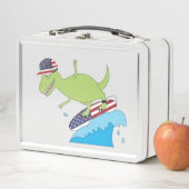 Lunch Box Drapeau américain Dinosaur Surfing (En situation)