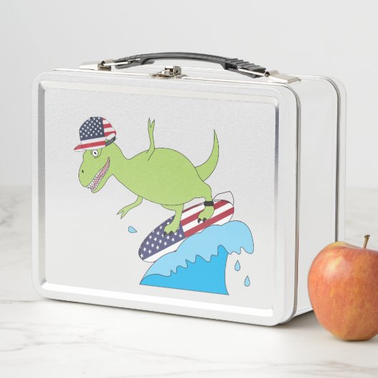 Lunch Box Drapeau américain Dinosaur Surfing (En situation)
