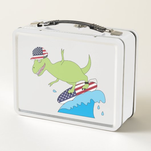 Lunch Box Drapeau américain Dinosaur Surfing (Dos)