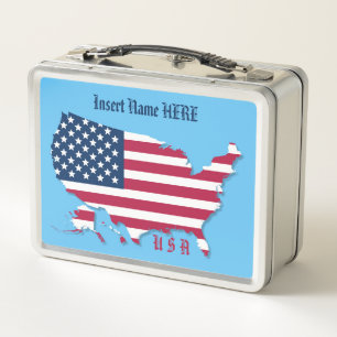 Lunch Box Drapeau américain personnalisé, Carte Rouge Blanc