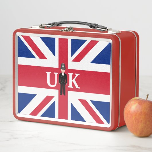 Lunch Box Drapeau du Royaume-Uni avec policier et graphique  (En situation)