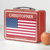 Lunch Box Drapeau USA & Votre nom & Texte personnalisé rouge (En situation)