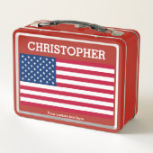 Lunch Box Drapeau USA & Votre nom & Texte personnalisé rouge (Dos)