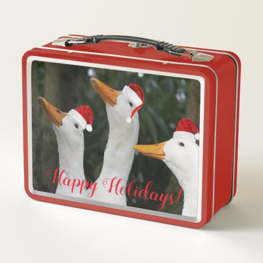 Lunch Box Drôle Canards blancs portant Rouge Père Noël Casqu (Dos)