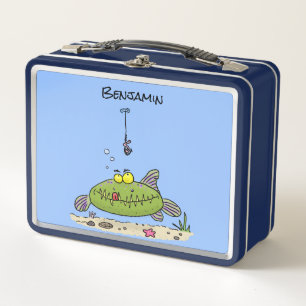 Lunch Box Drôle gras affamé poisson vert dessin de pêche