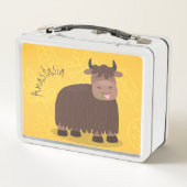 Lunch Box Drôle joyeux yak mangeant de l'herbe dessin d'illu (Dos)