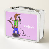 Lunch Box Drôle lézard chantant avec bande dessinée de micro (Dos)