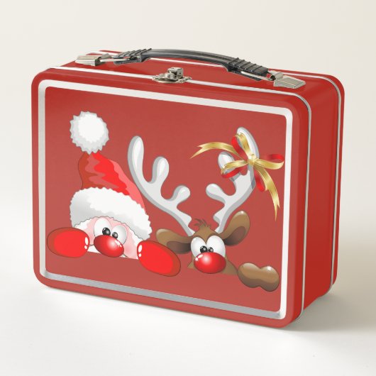 Lunch Box Drôle Père Noël et Reindeer Cartoon (Devant)