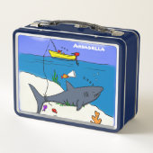 Lunch Box Drôle requin couché et dessin animé de pêche (Dos)