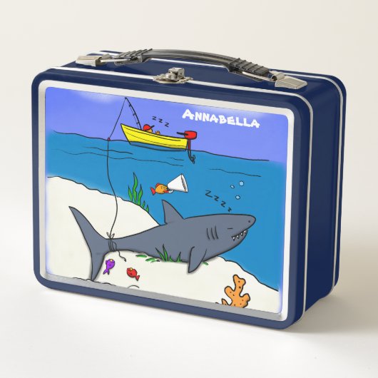 Lunch Box Drôle requin couché et dessin animé de pêche (Devant)