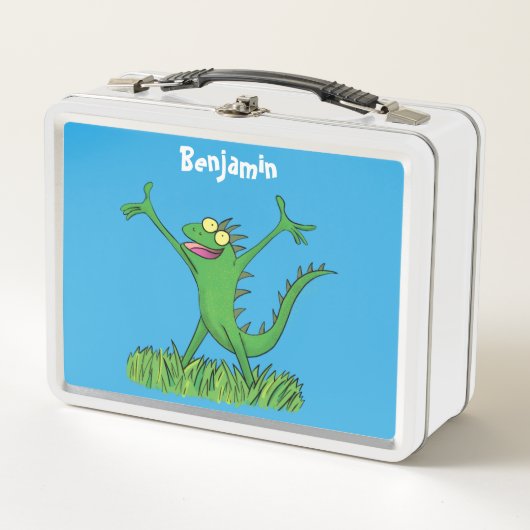 Lunch Box Drôle vert souriant animé lézard d'iguane (Devant)