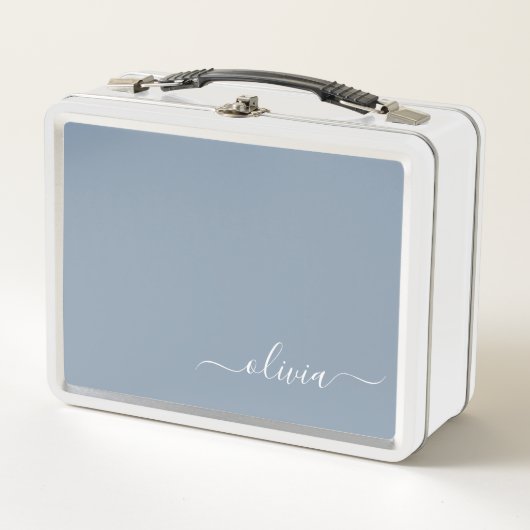 Lunch Box Dusty Blue minimaliste moderne Monogramme élégant (Devant)