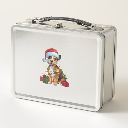 Lunch Box Éclairage de Noël Chapeau frontière Terrier Chien (Devant)