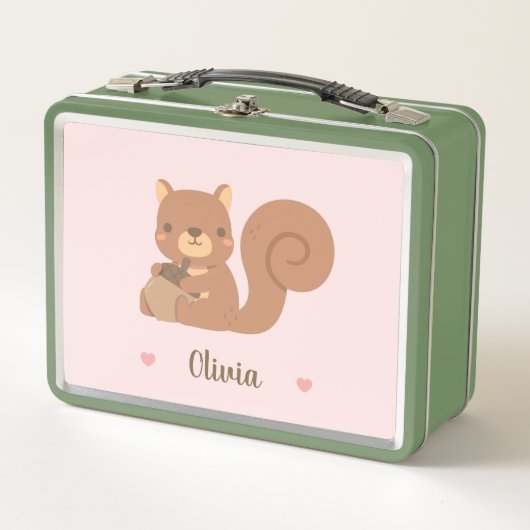 Lunch Box Écureuil mignon Avec Filles Acorn Personnalisé (Devant)