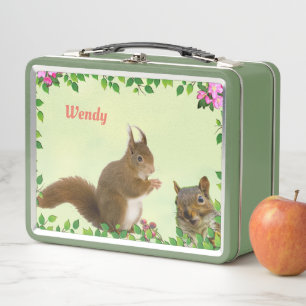 Lunch Box Écureuils mignons et fleurs de pommier sur fond ve