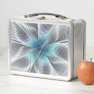 Lunch Box Elégance Moderne Bleu Gris Blanc Fractage Art Flow