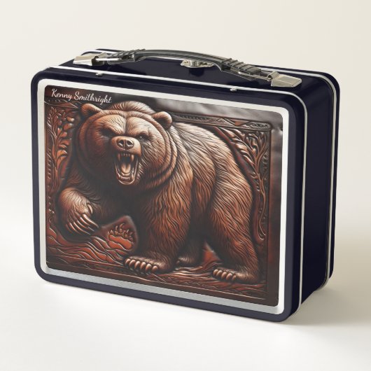 Lunch Box Élégance Savage : Grizzly en cuir incorporé (Dos)