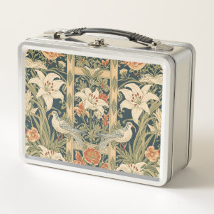 Lunch Box Élégant Art Nouveau Vintage Botanique Oiseau Lys