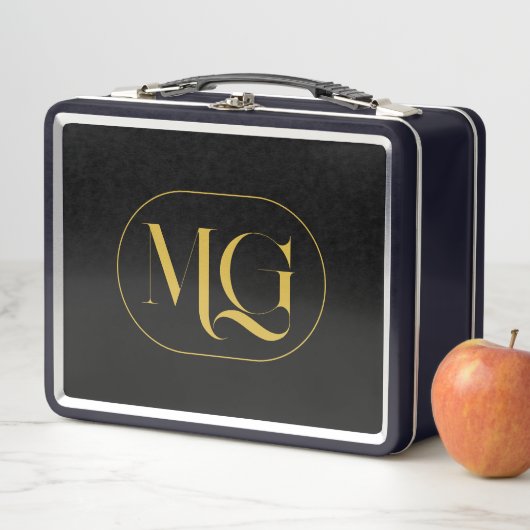 Lunch Box Elegant Custom Monogram Black (En situation)