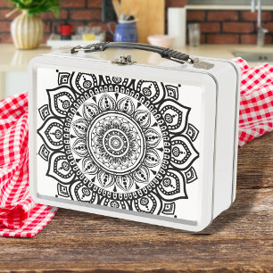 Lunch Box Élégant ethnique Noir Floral Motif Mandala