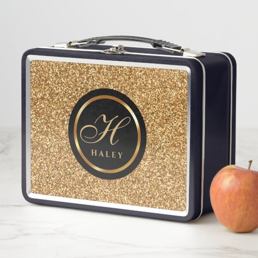 Lunch Box Elégant fancy Gold Parties scintillant Effet Monog (En situation)
