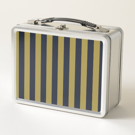 Lunch Box Elégant Gold & Navy Blue Vertical Stripes (Devant)